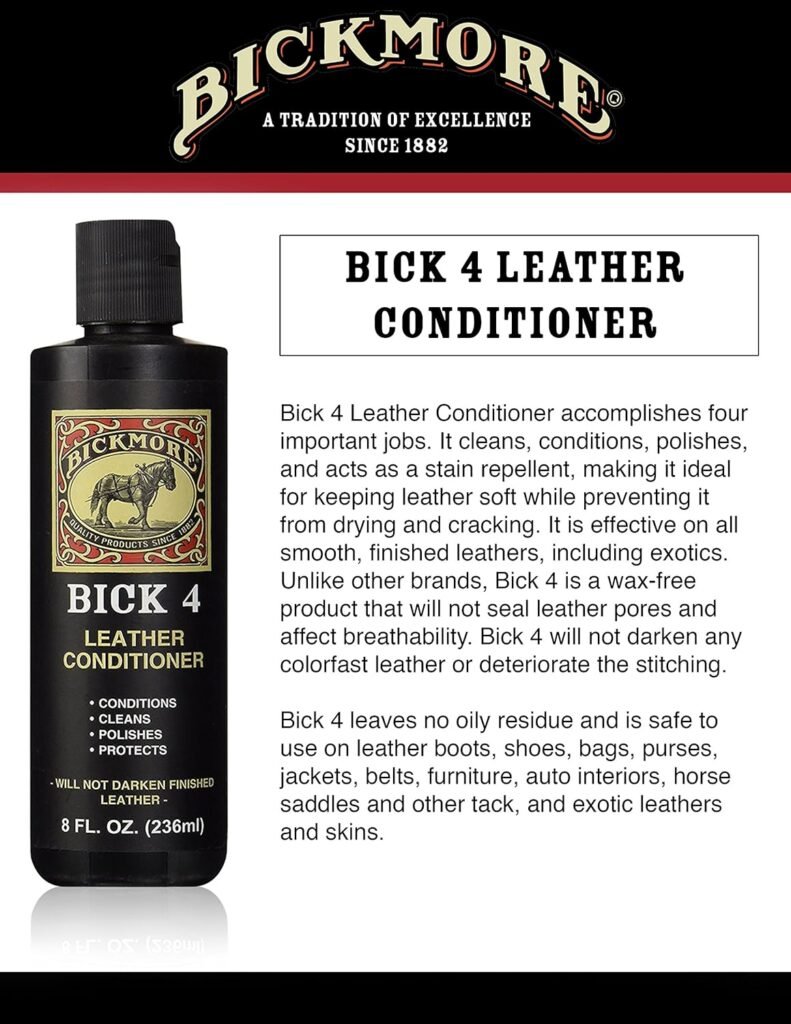 Bick 4 Leather Conditioner and Leather Cleaner 2 oz - Will Not Darken Leather - Safe For All Colors of Leather Apparel, Furniture, Jackets, Shoes, Auto Interiors, Bags  All Other Leather Accessories