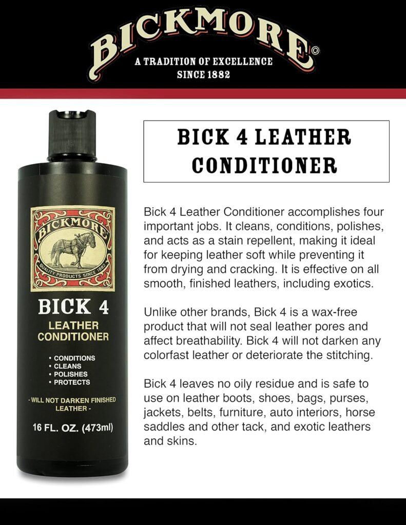 Bick 4 Leather Conditioner and Leather Cleaner 2 oz - Will Not Darken Leather - Safe For All Colors of Leather Apparel, Furniture, Jackets, Shoes, Auto Interiors, Bags  All Other Leather Accessories