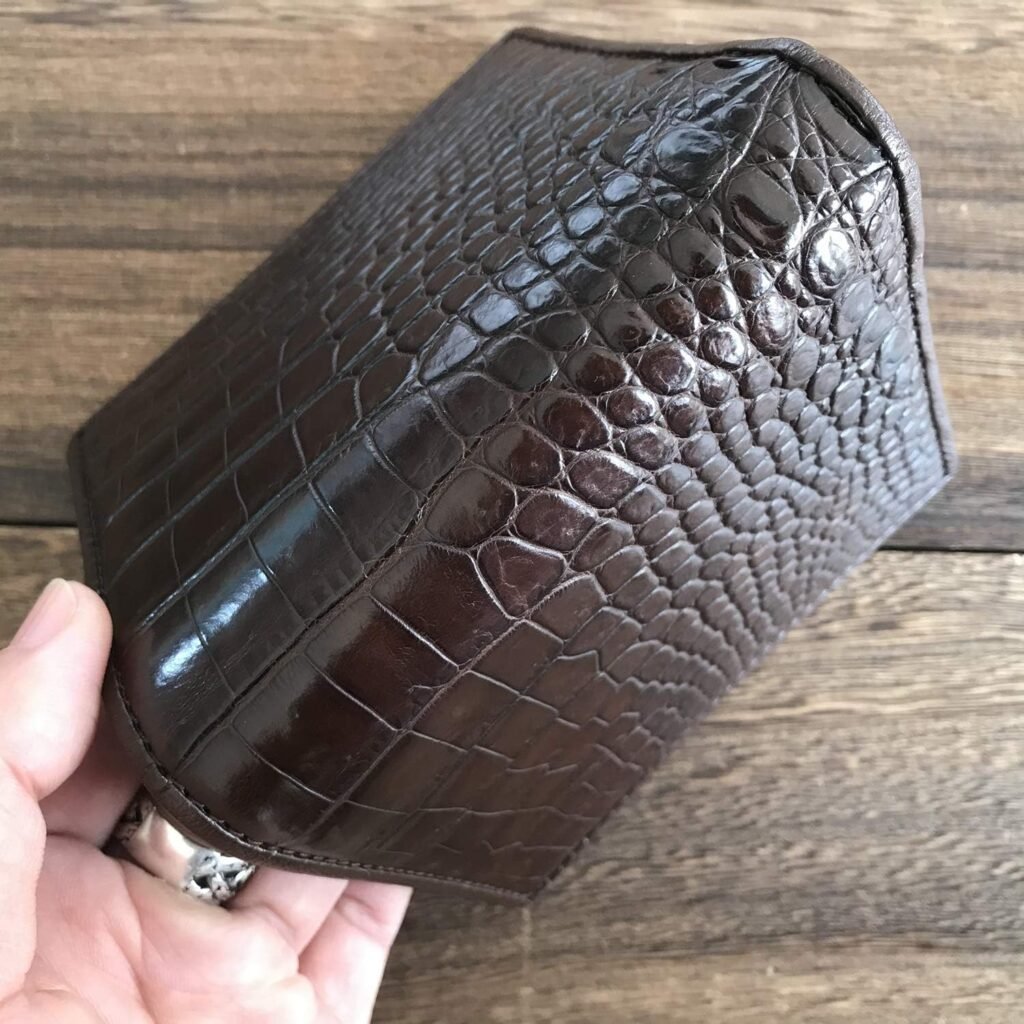 CHERRY CHICK Mens Authentic Alligator Skin Wallet Crocodile Wallet Birthday Gift (Brown-Belly-Horizontal)