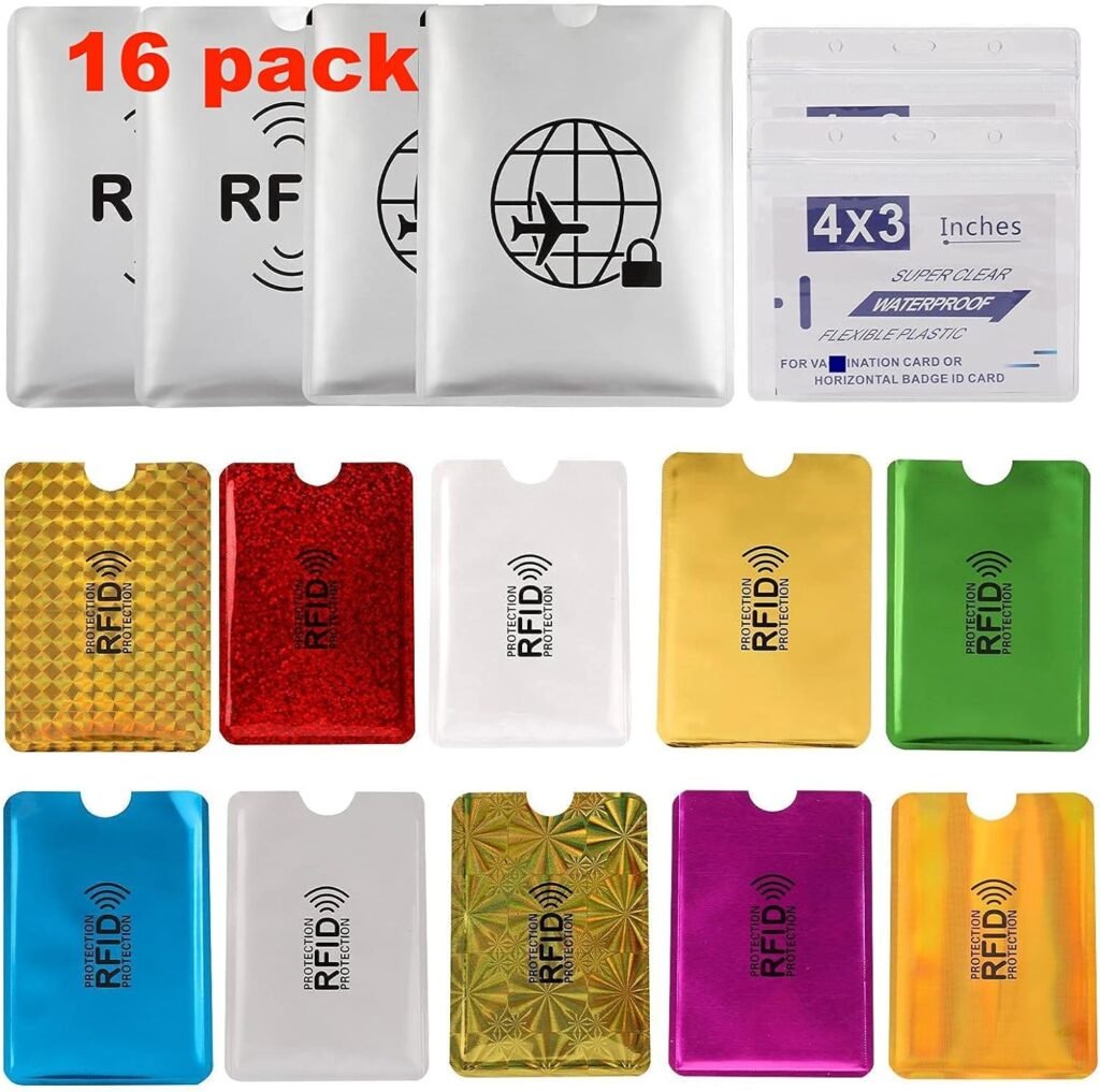 Luumxai 16 RFID Blocking Sleeves Envelopes(10 Credit Card Holders  4 Passport Protectors) Identity Theft Protection Secure Sleeves Set.Waterproof aluminum foil slim Design easily into your Wallet