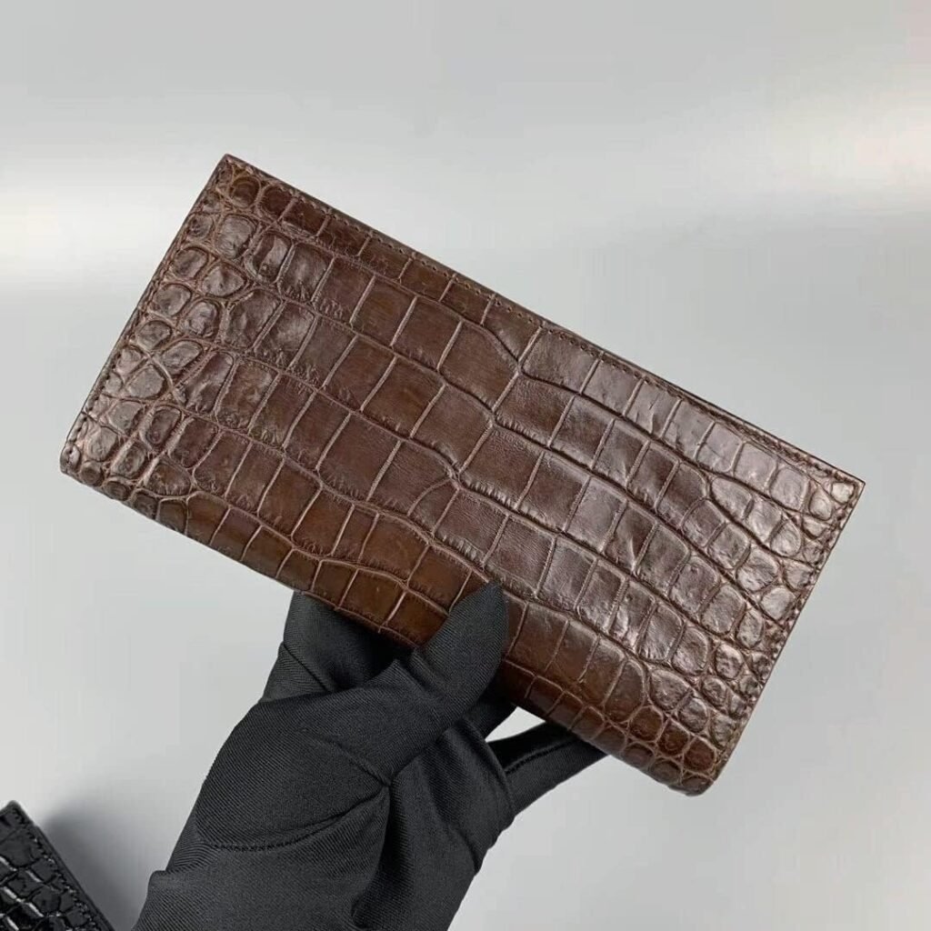 Real Crocodile Leather Mens Long Wallet Luxury Alligator Skin Genuine Leather Purses Birthday Gift for Men (Black)