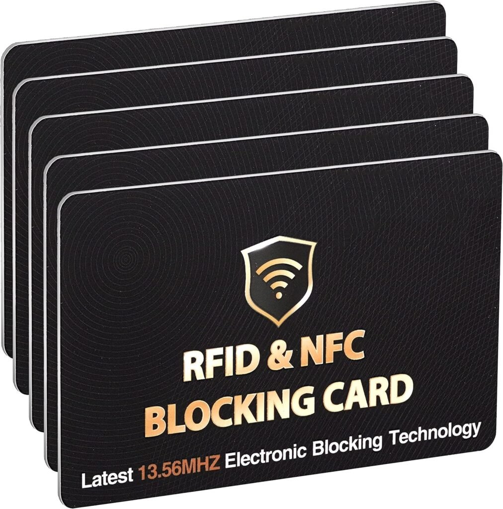 SaiTech IT 5 Pack RFID Blocking Card, One Card Protects Entire Wallet Purse, NFC Contactless Bank Debit Credit Card Protector ID ATM Guard Card Blocker–(Black)