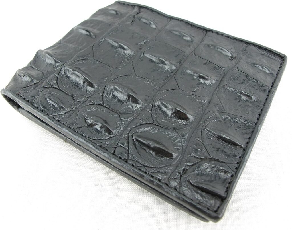 Genuine Crocodile Alligator Backbone Skin Bifold Wallet (Black)
