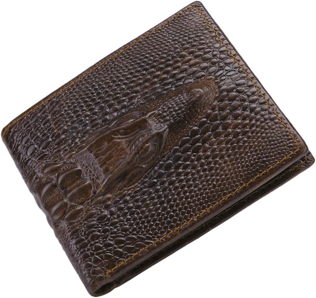 Itslife Mens Bifold Wallet with 3D Alligator Pattern,Leather Wallets for Men RFID Blocking,Gift Wallet for Men (Alligator Brown)
