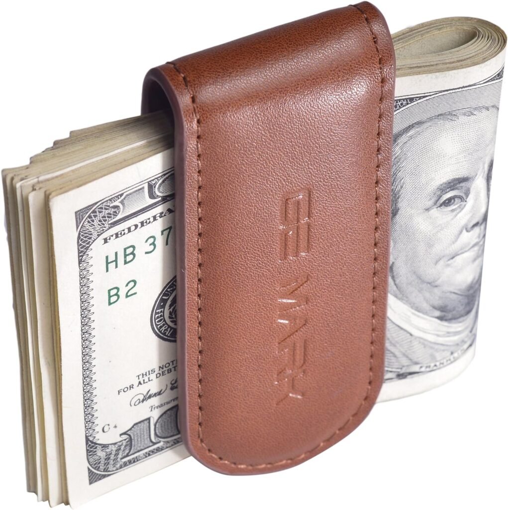 Leather Money Clip - Strong Magnets Holds 30 banknotes - for Men - Cash Leather Card Holder - Gift Box