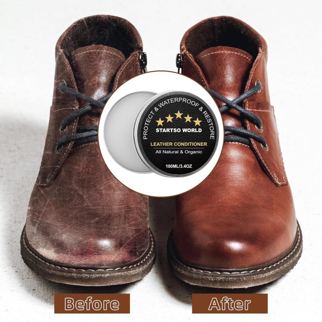 STARTSO WORLD Mink Oil Paste, Leather Conditioner and Cleaner 3.4OZ/100ML, Waterproof Soften and Preserves for Leather Furniture, Leather Boots, Car Seat, Wallets and Vinyl