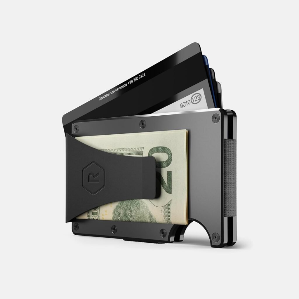 The Ridge Wallet For Men, Slim Wallet For Men - Thin as a Rail, Minimalist Aesthetics, Holds up to 12 Cards, RFID Safe, Blocks Chip Readers, Aluminum Wallet With Money Clip (Gunmetal)