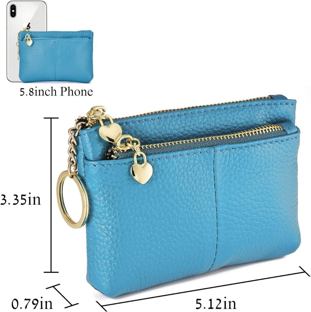 Women Genuine Leather Zip Mini Coin Purse With Key Ring Triple Zipper Card Holder Wallet