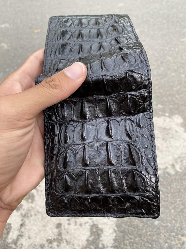 Black Double Side Genuine Real Alligator Hornback Leather Bi-fold Mens Wallet ,Handmade Crocodile Leather Wallet Men, XL
