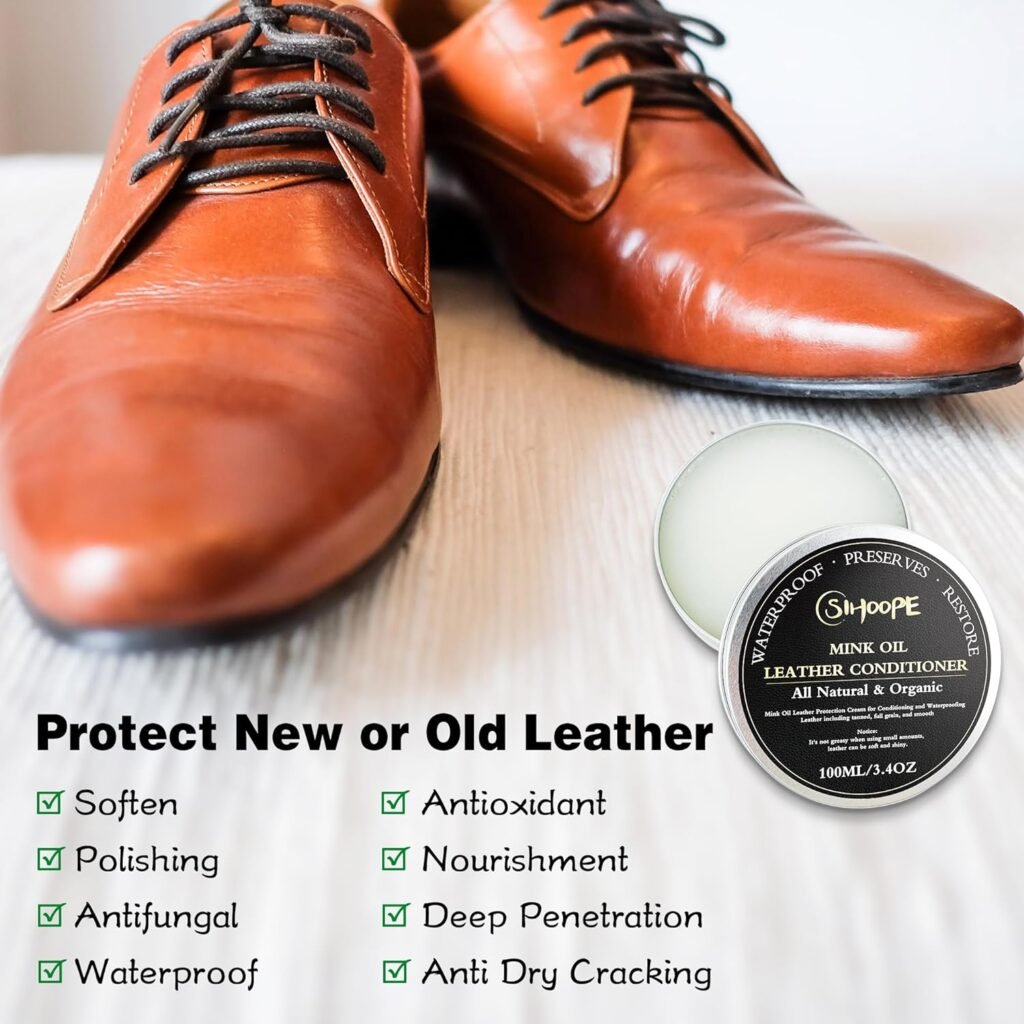 Leather Conditioner Mink Oil - Leather Vinyl Polish Waterproof Soften for Work Boots Car Seat Interior Furniture Couches Shoes Bags Jacket Wallets Sofa Products Care Cream 100ML/3.4OZ