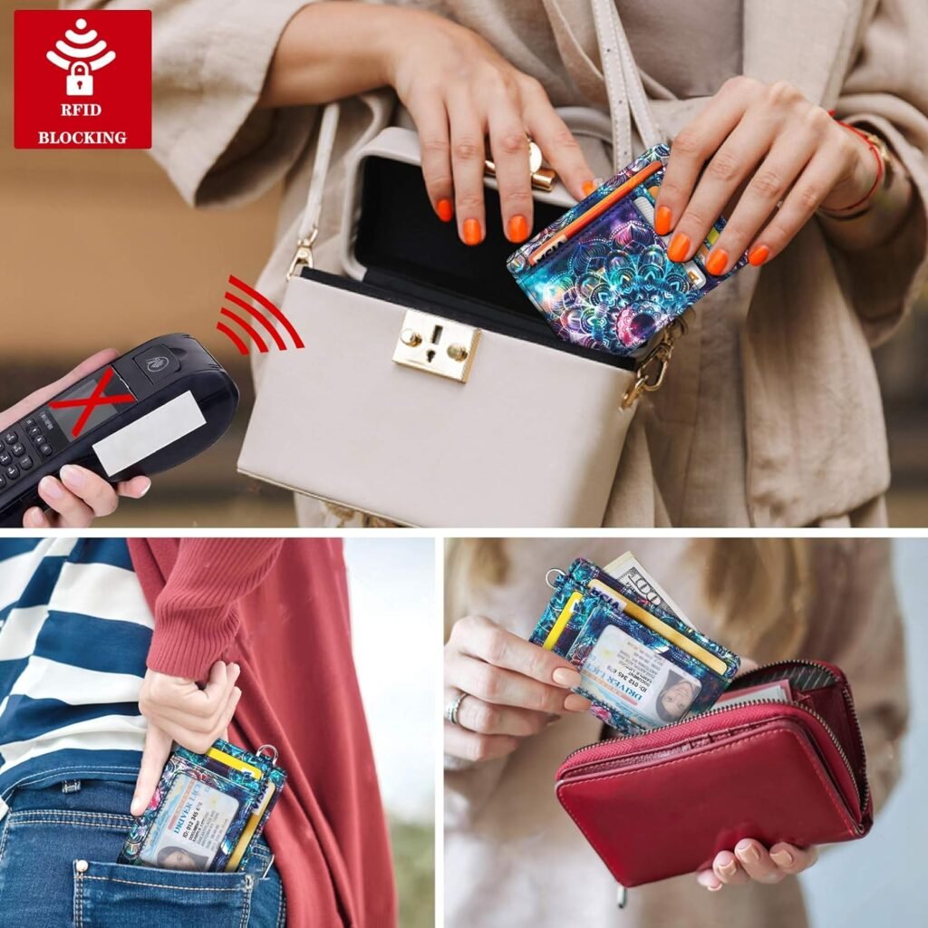 Slim Front Pocket Wallet RFID ID Card Holder Cute Small Wallet with Keychian for Women