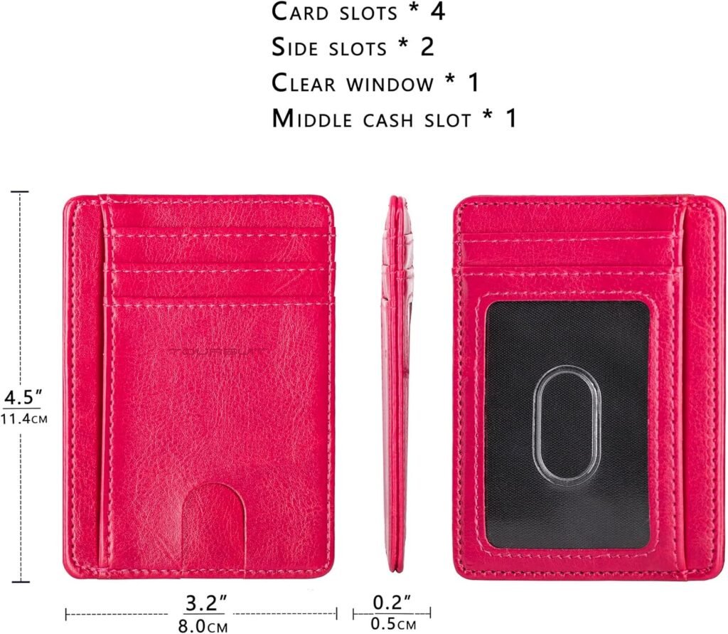 TOURSUIT Travel Minimalist Slim Front Pocket Wallet for Men Women, RFID Blocking Credit Card Holder Case (Rose Red)