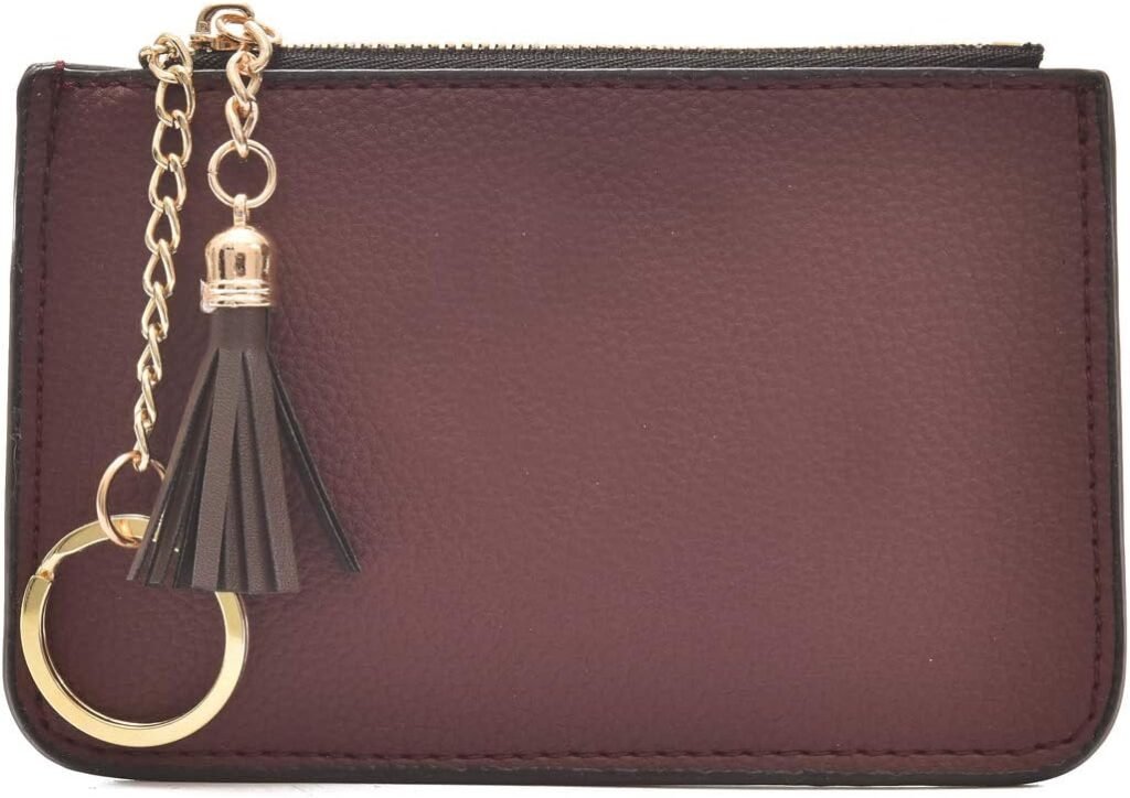 Womens Coin Purse Change Wallet Pouch Leather Card Holder with Key Chain Tassel Zip (CH Brown)