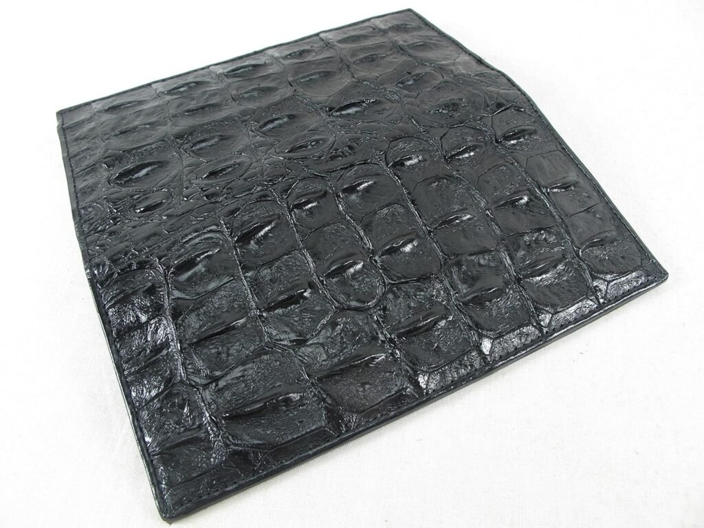 Genuine Crocodile Alligator Backbone Skin Leather Checkbook Long Wallet (Black)