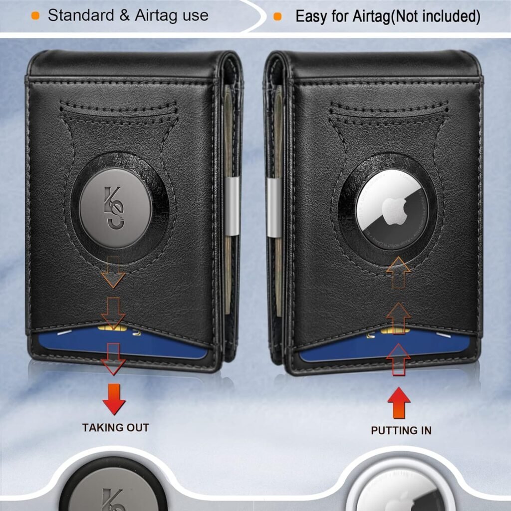 KS Mens Wallet Gift Airtag or Standard Use,Slim Front Pocket Leather Wallet Money Clip 11 cards RFID Blocking