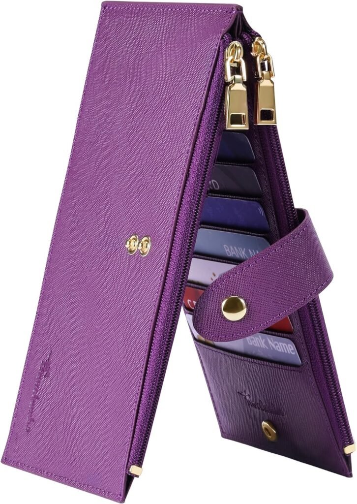 Travelambo Womens Wallet RFID Blocking Bifold Multi Card Case Wallet with Zipper Pocket Crosshatch (Purple Deep)