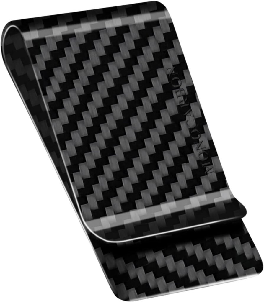 MONOCARBON Carbon-Fiber-Money-Clip-for-Men, Minimalist-Money-Holder for Cash, High Elastic Carbon-Fiber-Wallet, Slim and Durable