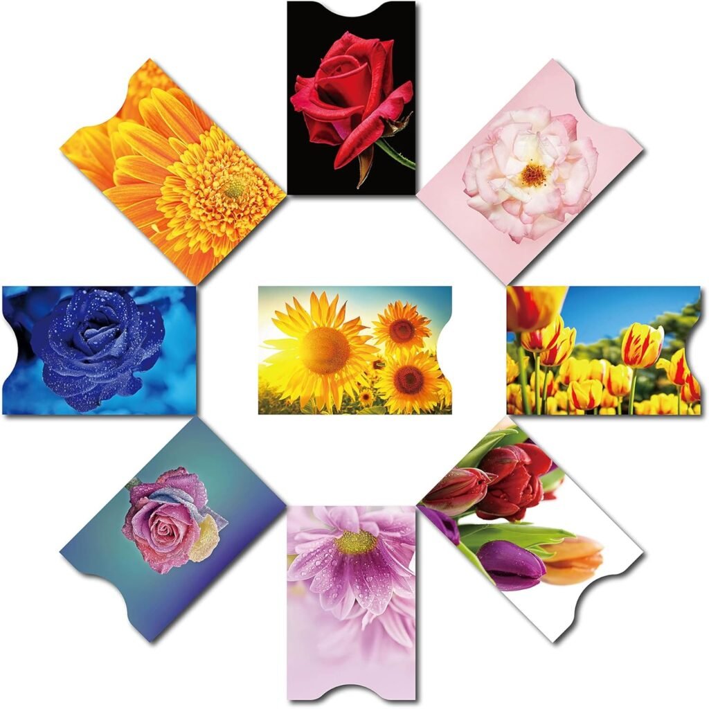 12 RFID Blocking Sleeves (9 Credit card sleeves  3 passport sleeves) Anti RFID Identity Theft Protection,Beautiful flowers design