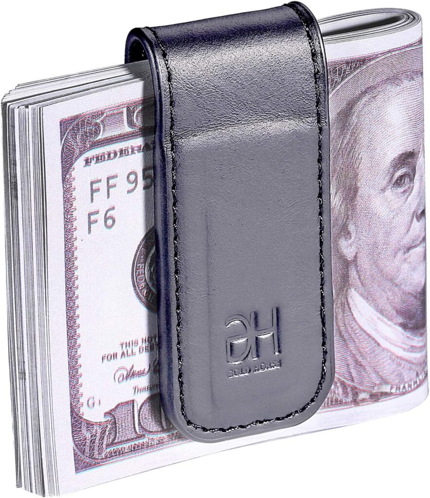 GH GOLD HORSE Slim Magnetic Money Clip Genuine Leather Business Card Holder for Men (Grey)