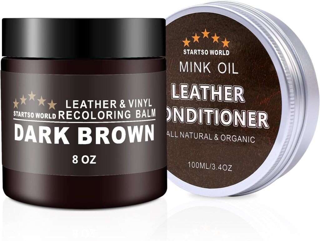 STARTSO WORLD Leather Recoloring Balm with Mink Oil Leather Conditioner, Leather Repair Kit for Couches, Dark Brown Leather Dye for Furniture, Car Seat, Sofa, Shoes, Vinyl