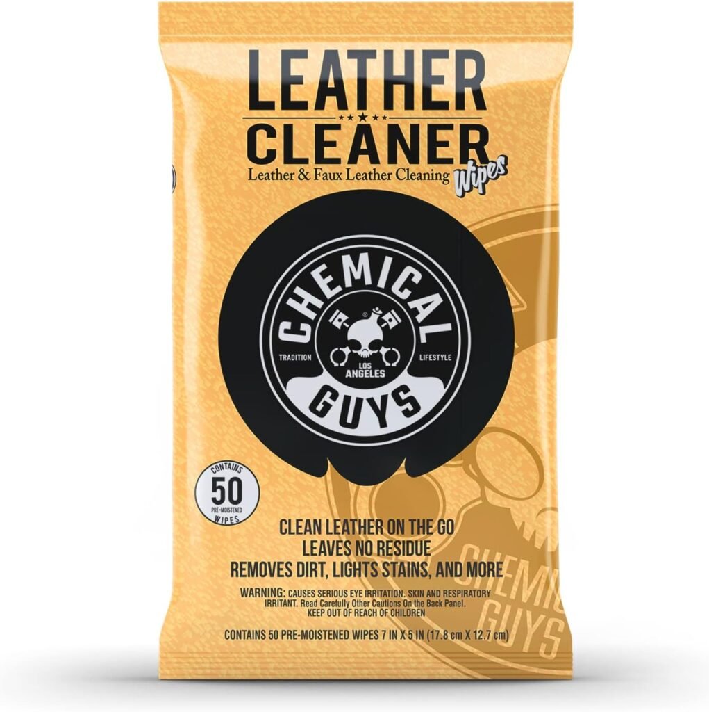 Chemical Guys PMWSPI20850 Leather Cleaner Wipes Mega 50 Pack for Car Interiors, Furniture, Boots, and More, Works on Natural, Synthetic, Pleather, Faux Leather and More, (50 Ct)