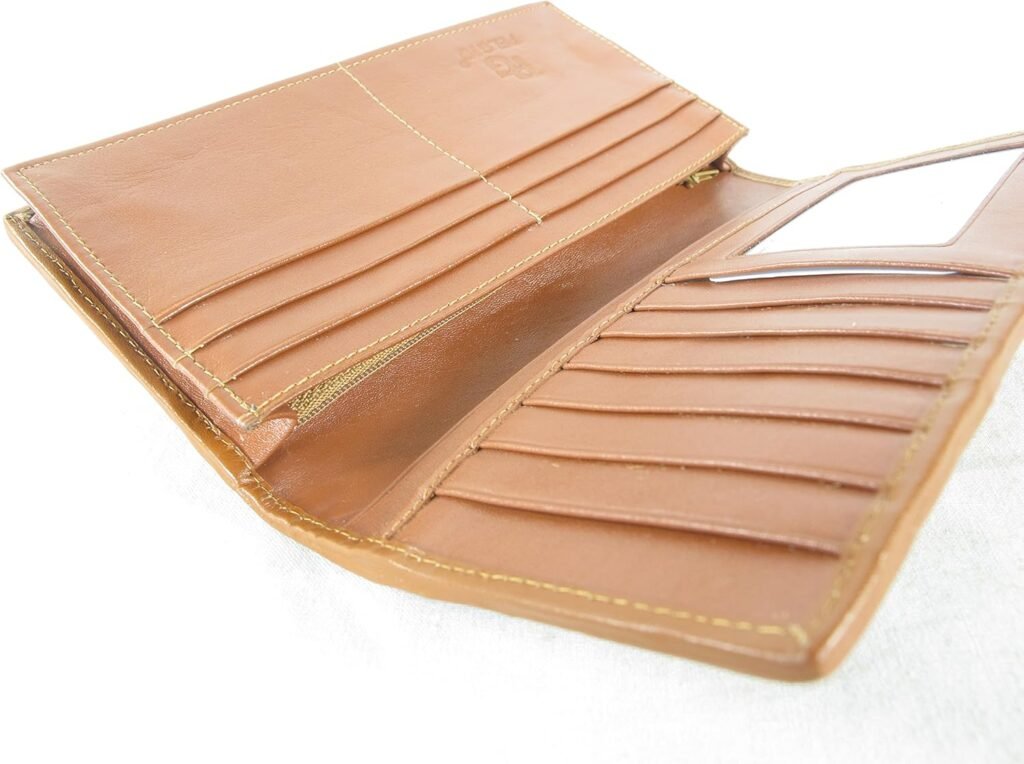 Genuine Crocodile Alligator Hornback Skin Leather Checkbook Long Wallet (Tan Brown)