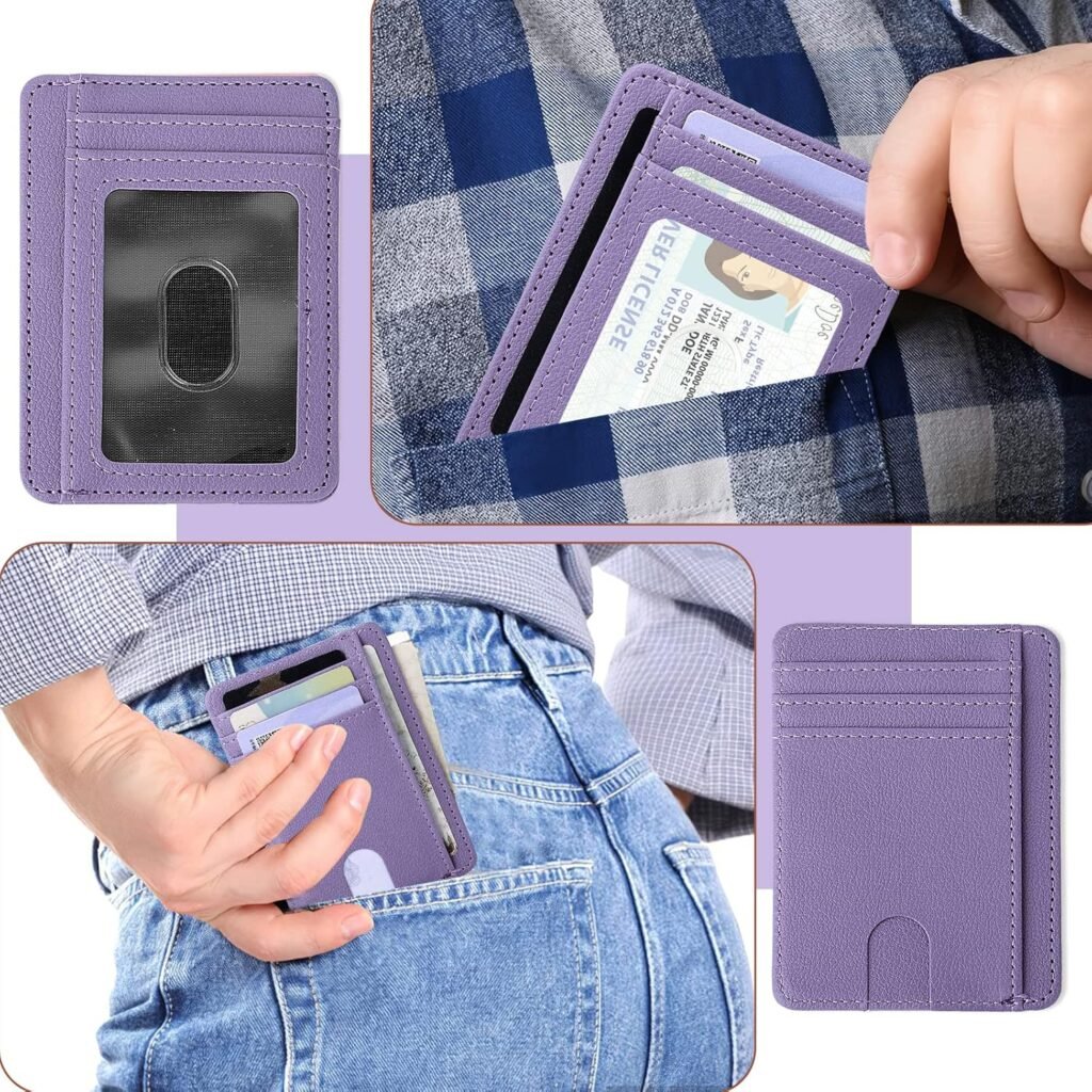 Giantree RFID Blocking Credit Card Case Holder, Slim Credit Card Sleeves ID Case Leather Wallet Coin Identity Credit Card Holder for Women Men(Purple)