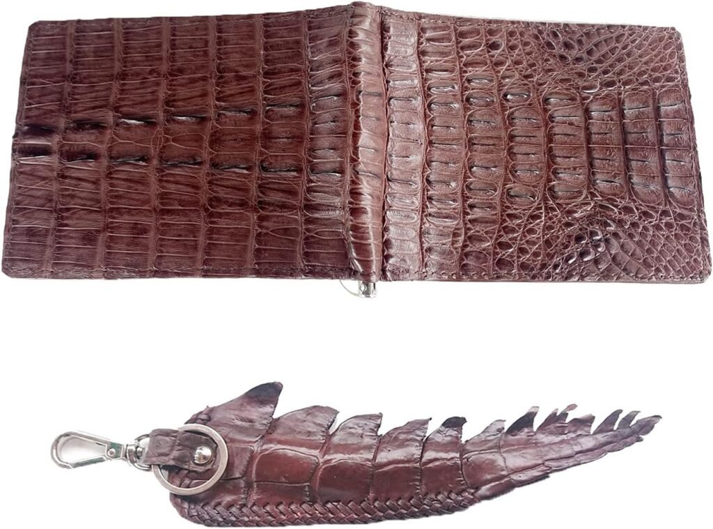 Julie Genuine Real Tail Crocodile Alligator Skin Leather Banknote Clip Dark Brown Wallet, Width : 11.5 cm. Height : 9.5 cm. Depth : 1.5 cm.